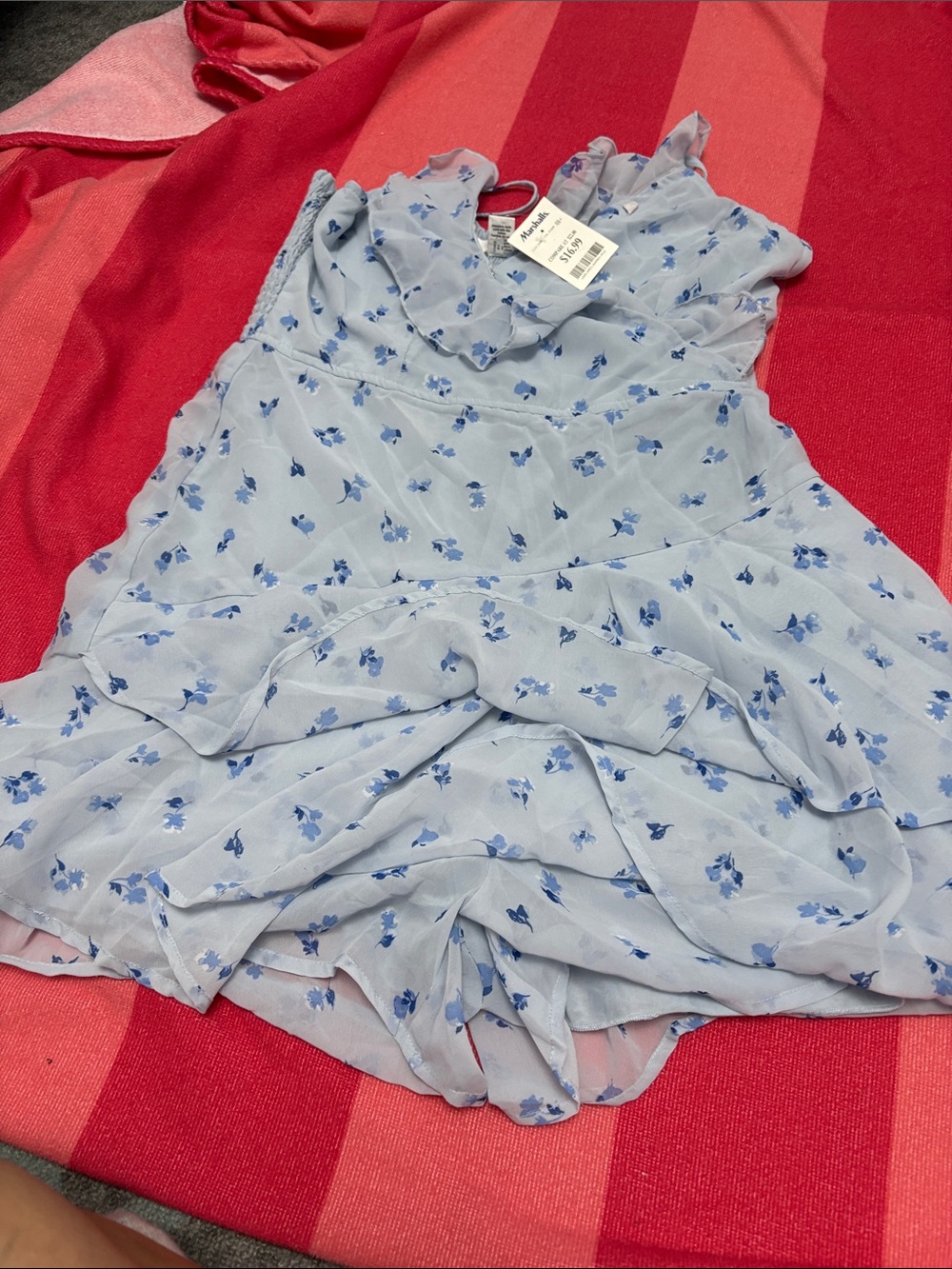 SHEIN Pale Blue Floral Ruffle Camisole